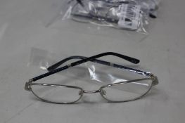 Five pairs of women's Palazzo SP11 C1 50 - 16 -130 silver metal glasses frames with blue sparkle