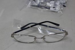 Five pairs of women's Palazzo SP11 C1 50 - 16 -130 silver metal glasses frames with blue sparkle