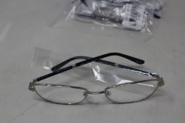Five pairs of women's Palazzo SP11 C1 50 - 16 -130 silver metal glasses frames with blue sparkle