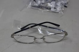 Five pairs of women's Palazzo SP11 C1 50 - 16 -130 silver metal glasses frames with blue sparkle