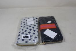 Two as new Meg & Bee London Major Money Kit purses (RRP £95 each).