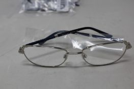Five pairs of women's Palazzo SP11 C1 50 - 16 -130 silver metal glasses frames with blue sparkle