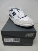 A pair of boxed as new New Balance 550 in white/navy (UK 9).
