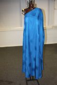 A Stella McCartney off the shoulder sari style dress in electric blue and patterned print,