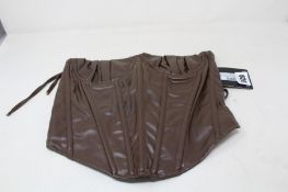 Forty eight as new Pretty Little Thing shape chocolate brown faux leather corset tops.