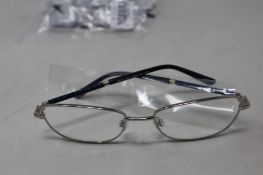 Five pairs of women's Palazzo SP11 C1 50 - 16 -130 silver metal glasses frames with blue sparkle