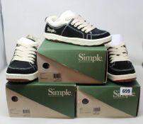 Three pairs of as new Simple OS sneakers; OS Suede (UK 3), OS91 (UK 8) and OS (UK 9).