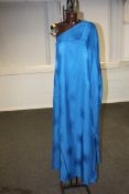 A Stella McCartney off the shoulder sari style dress in electric blue and patterned print,