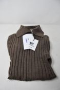 A Toteme cashmere blend knitted top with open roller neck in tobacco (Size L).