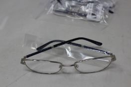 Five pairs of women's Palazzo SP11 C1 50 - 16 -130 silver metal glasses frames with blue sparkle