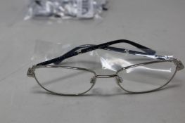 Five pairs of women's Palazzo SP11 C1 50 - 16 -130 silver metal glasses frames with blue sparkle