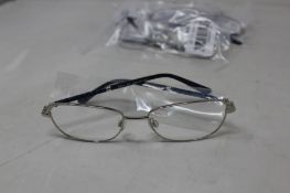 Five pairs of women's Palazzo SP11 C1 50 - 16 -130 silver metal glasses frames with blue sparkle