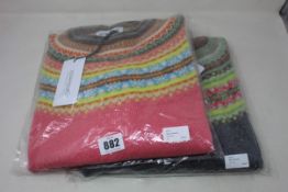 Two Eribe Alpine Camellia/Tearose sweaters (Size 1 x XL 1 x M).