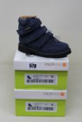 Two pairs of children's boxed as new Calzamedi boots 4203:0202 in blue (EU 26 W 6).