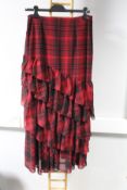 An as new Ralph Lauren ruffled tartan plaid maxiskirt (Size 4).