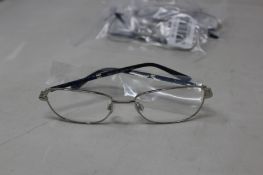 Five pairs of women's Palazzo SP11 C1 50 - 16 -130 silver metal glasses frames with blue sparkle