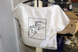 An as new Amie Ellis The Morning After Collection Eve ‘Heart in Hands’ hand embroidered T-shirt (M -