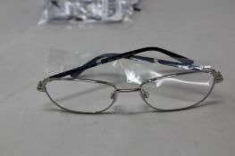 Five pairs of women's Palazzo SP11 C1 50 - 16 -130 silver metal glasses frames with blue sparkle