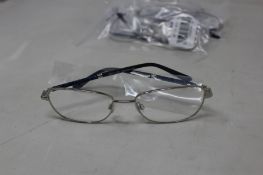 Five pairs of women's Palazzo SP11 C1 50 - 16 -130 silver metal glasses frames with blue sparkle