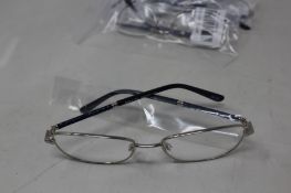 Five pairs of women's Palazzo SP11 C1 50 - 16 -130 silver metal glasses frames with blue sparkle