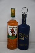 Three bottles of Pull The Pin spiced rum (700ml) and five bottles of Captain Morgan Tiki Mage and