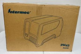 A boxed as new Intermec PM43 Thermal Transfer Label Printer (P/N: PM43A01000000202) (Box opened).