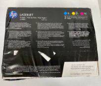 An as new Pack of 3 HP 201X High Yield Cyan/Magenta/Yellow LaserJet Toner Cartridges (P/N: CF253XM E