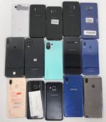 SOLD FOR PARTS: Fifteen assorted pre-owned Android Smartphones sold for parts; 11 x Samsung, 1 x Goo