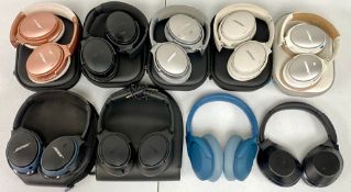 Nine pairs of assorted pre-owned over ear headphones to include Bose and Sony (Grade C)