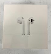 A boxed as new pair of Apple AirPods 2nd Gen with Charging Case (M/N: PV7N2ZM/A A2032/A2031/A1602 (E