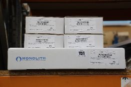 A Monolith One Hole Pre-Rinse Unit Mixer with Basic Shower Hand (R0101020144) and four Monolith