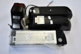 Four branded E-Bike Batteries to include: 1x HL Down Tube Type Battery, 1x Sunbond SUN-10S3P 36V