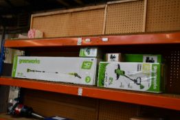 Six as new Greenworks Products to include 1x 40V Power kit (REF: GSK40B2) 1x 40V Pole Saw (REF: