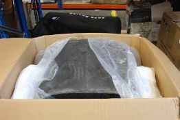 A boxed as new My Home Stories velvet armchair with gold tipped legs in charcoal.