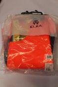 Four as new ELKA 177302J Junior Bib & Brace Trousers in fluorescent orange and navy (Size 12).