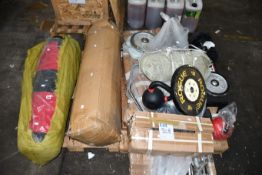 A large quantity of Gym Equipment to include Weights, Weight Bars and Punching Bags.