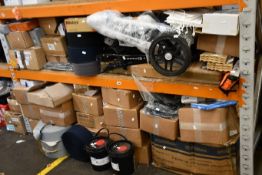 A large quantity of miscellaneous items to include a Mitutoyo product, Q-Railings Glass Clamps and