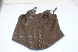 Forty eight as new Pretty Little Thing shape chocolate brown faux leather corset tops.