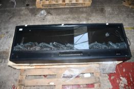 A pre-owned 55 inch Inset Electric Media Wall Fireplace (Brand/Model Unknown) (NOTE: Some damage,