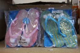 Twenty as new Flopz Coral Collection flip-flops in Ripples and Siam variants.
