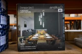 A boxed as new Artika Champagne Spiral 5-pendant light fixture.