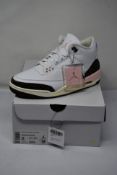 A pair of women's boxed as new Nike Air Jordan 3 Retro Sneakers in white/dark mocha-atmosphere (UK