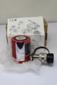 A boxed as new BVA Hydraulics HL1001 10 ton low profile cylinder (10,000 PSI, 700 BAR).