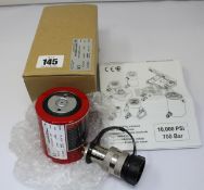 A boxed as new BVA Hydraulics HL10001 10 ton low profile cylinder (10,000 PSI, 700 BAR).