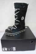 A pair of women's boxed as new Sorel Glacy Explorer Boots in black (UK 6).