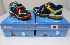 Two pairs of kids boxed as new Geox Super Mario trainers (UK 1 x 12 1/2, 1 x 11 1/2).