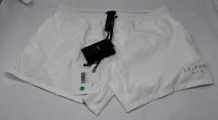 A pair of white Balmain swimming boxer short and black drawstrings (Size XL).