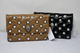 Two Kurt Geiger Kensington Soft Clutch Bags in Camel and Black.