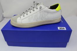 A pair of boxed as new P448 S21BJOHN Sneakers in white/grey/yellow (EU 42).