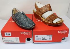 A pair of women's Pikolinos Jerez Moccasins in Ocean (EU 38) and a pair of Margarita Sandals in